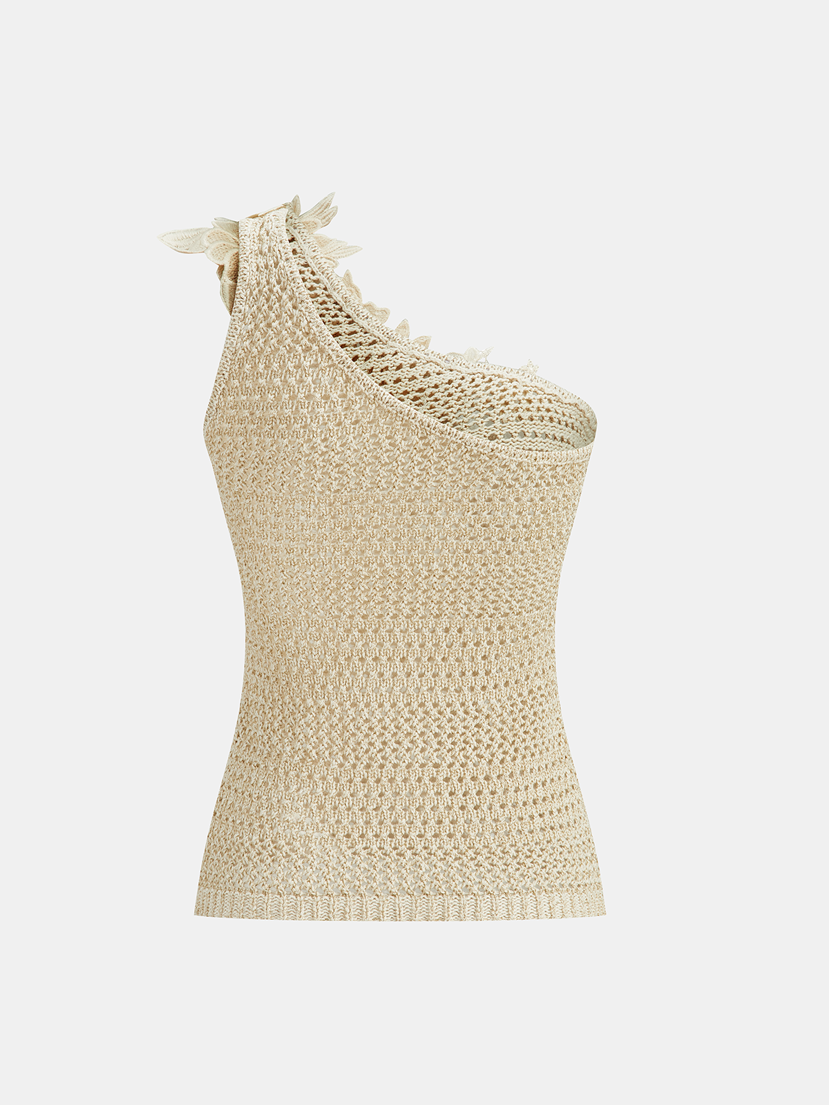 One Shoulder 3D Flower Crochet Top with Elegant Lace Detail