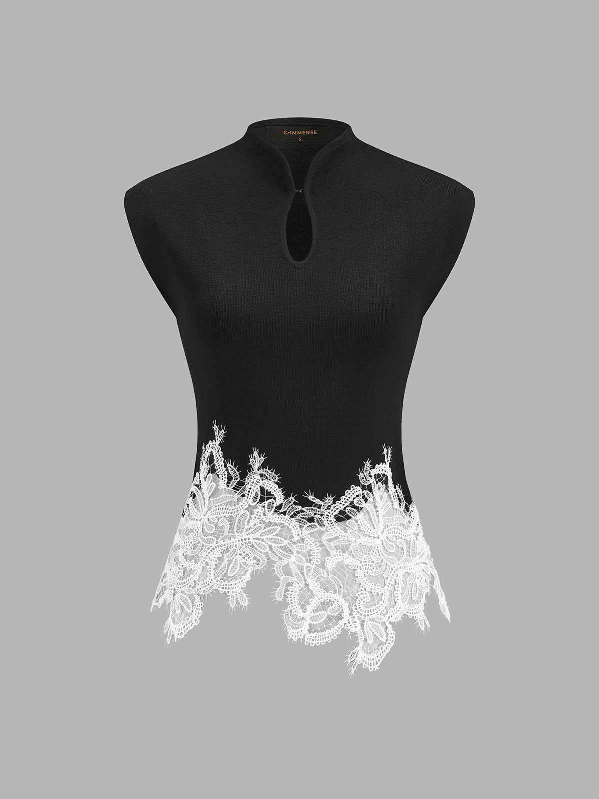 Optimized Title: Women's Keyhole Neck Lace Hem Tank Top, Sleeveless Casual Summer Style