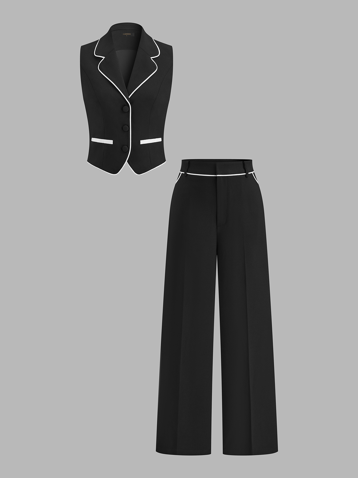 Contrast Piping Blazer Vest & Pants Set for Professional Wear