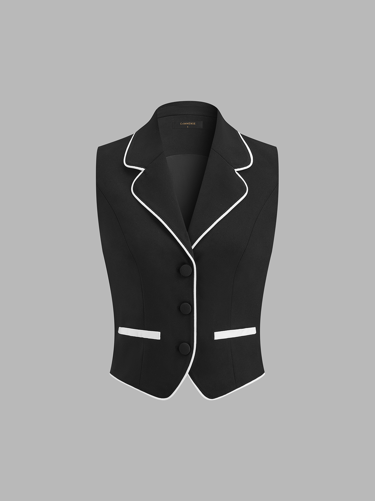 Contrast Piping Blazer Vest & Pants Set for Professional Wear