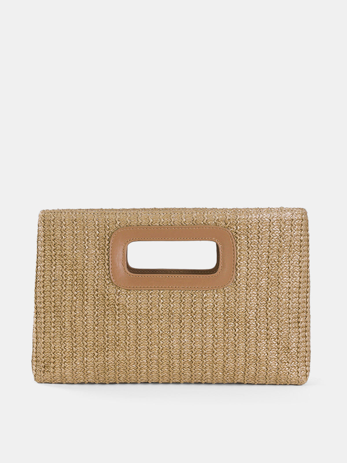 Straw Woven Cutout Handle Clutch Bag for Women, Summer Beach Style