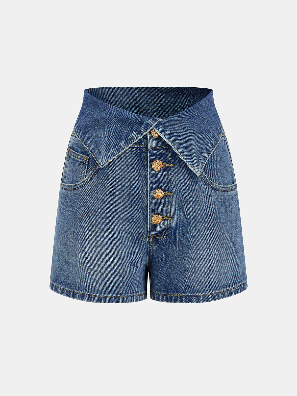 Fold Over Waistband Metal Button Denim Shorts for Women Casual Summer