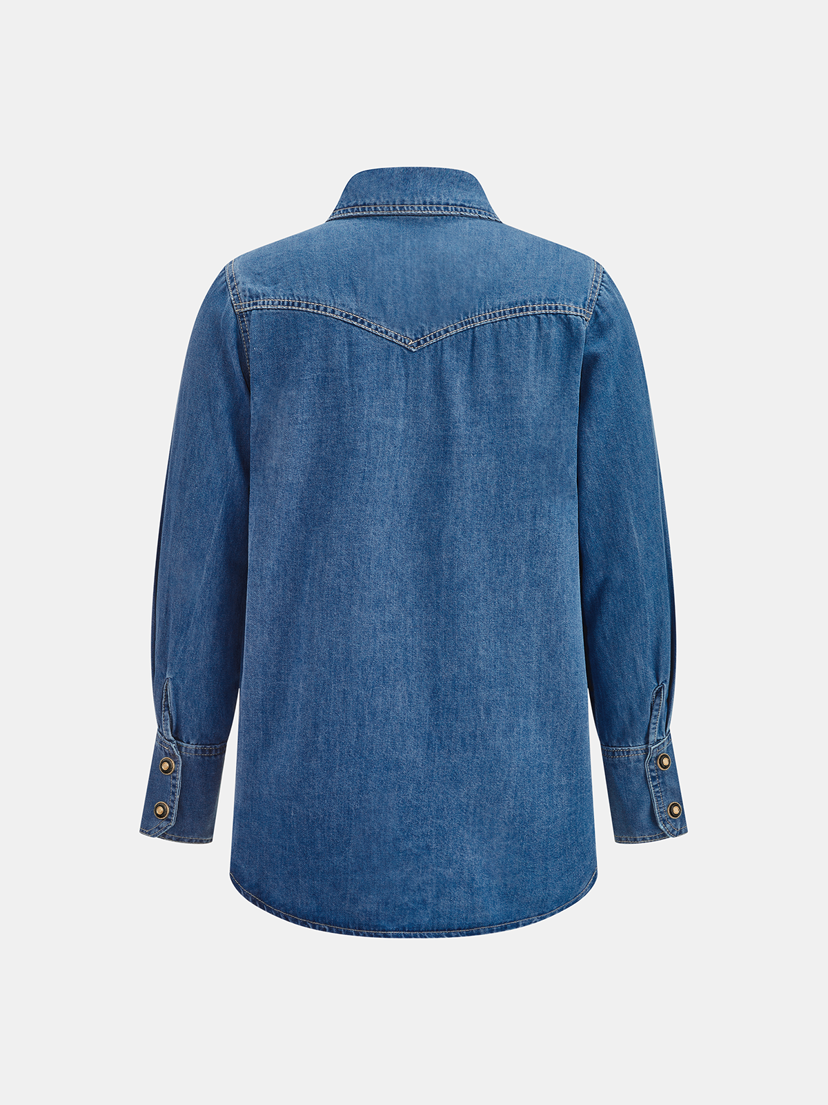 Knot-Front Studded Denim Shirt with Long Sleeves and Buttoned Cuffs