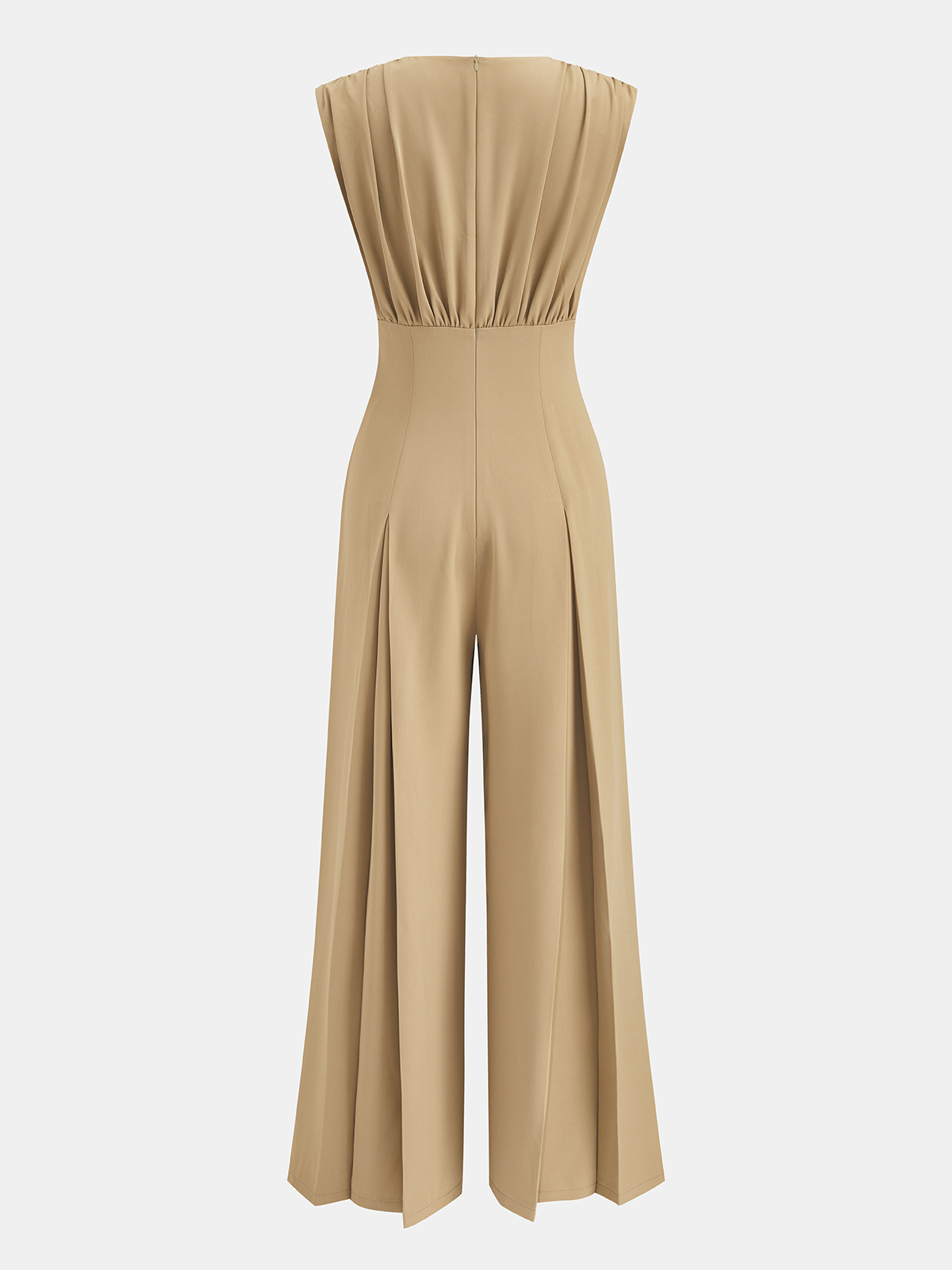 Deep V Neck Pleated Wide Leg Jumpsuit with Belt for Women