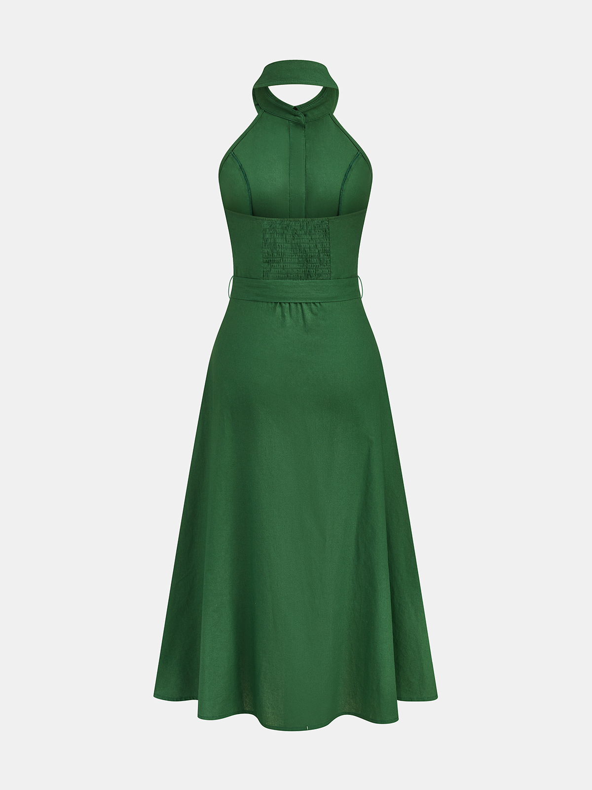 Belted Cotton Linen Halter Shirt Maxi Dress for Women, Summer Casual