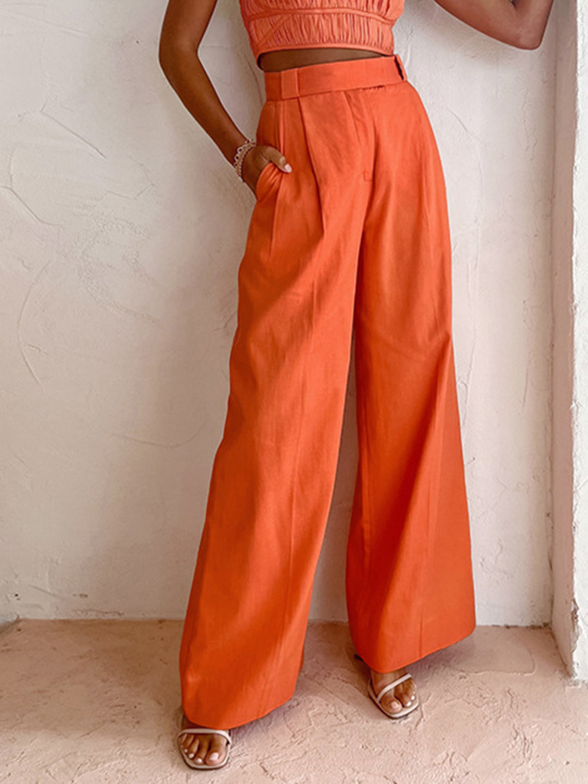 Relaxed Fit Vitamin C Linen Cotton Wide Leg Pants for Women Comfortable Summer Fashion