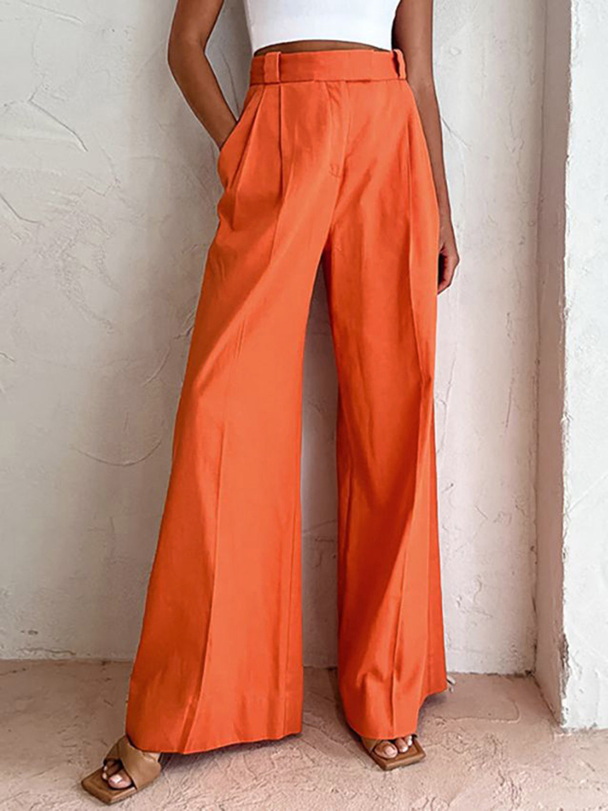 Relaxed Fit Vitamin C Linen Cotton Wide Leg Pants for Women Comfortable Summer Fashion