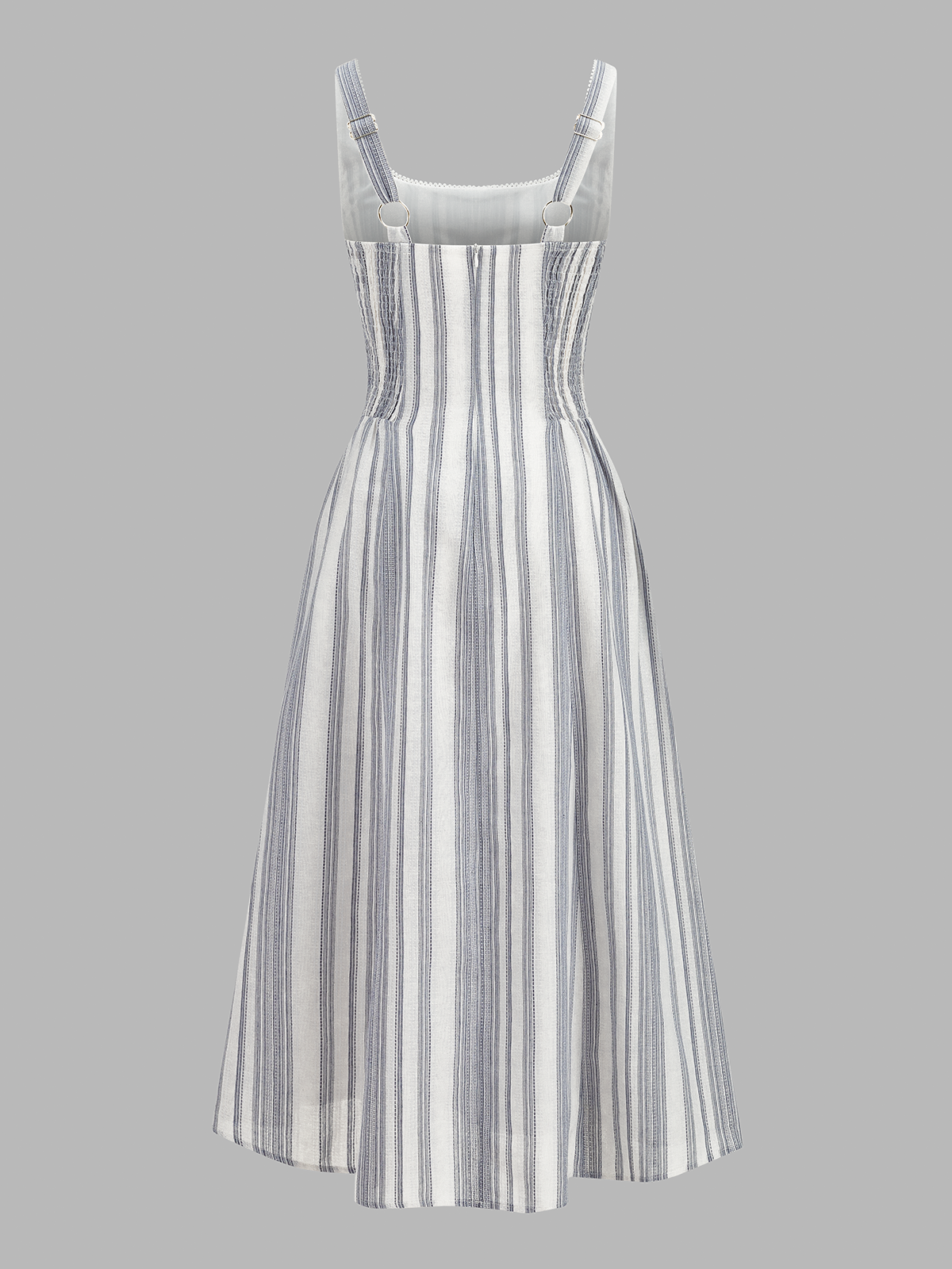 Lace Trim Square Neck Striped Midi Dress Women Summer Casual Fashion
