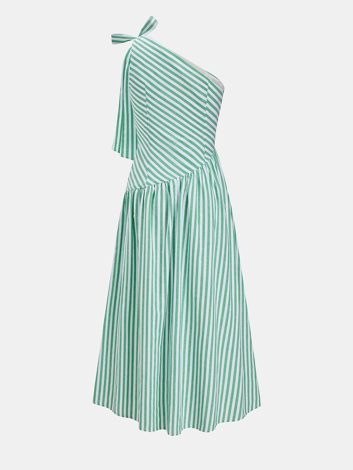 Striped One-Shoulder Maxi Dress with Side Slit Detail