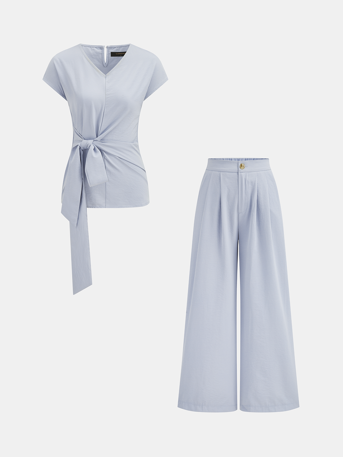 Tie-Waist Top & Wide-Leg Pants Set for Casual Wear