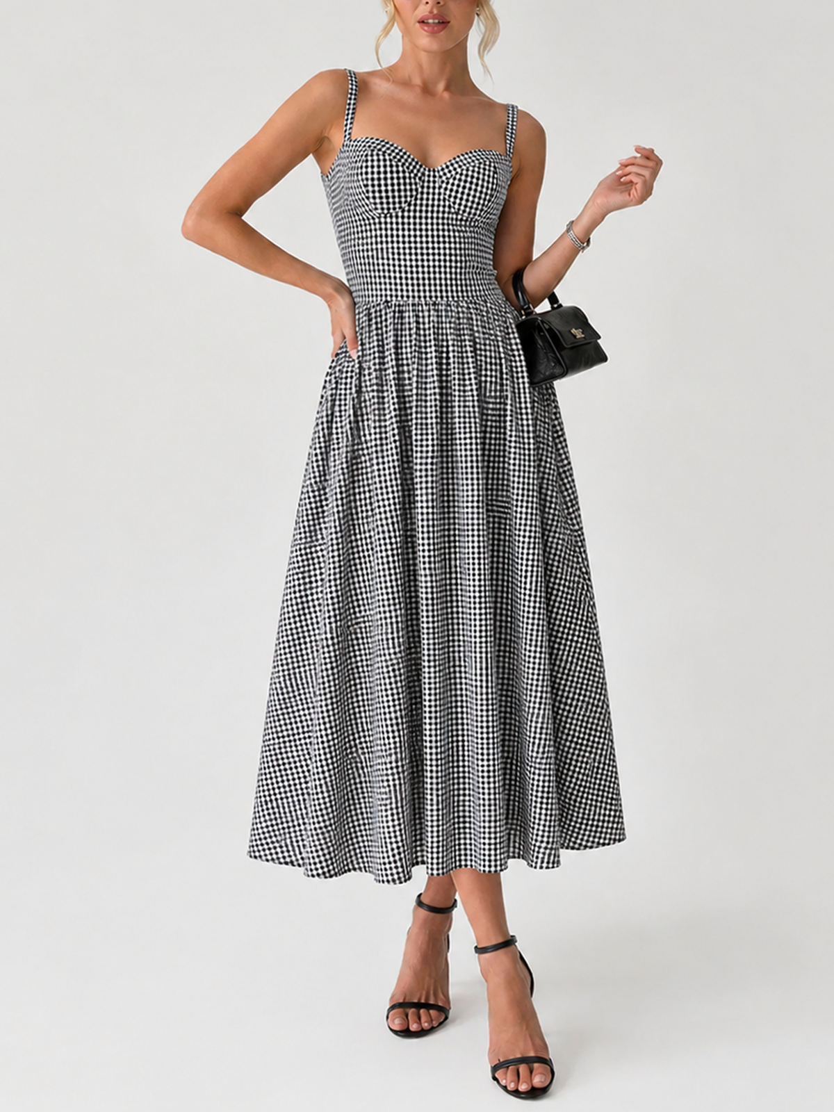 Gingham Cotton Cami Maxi Dress Women's Summer Casual Wear