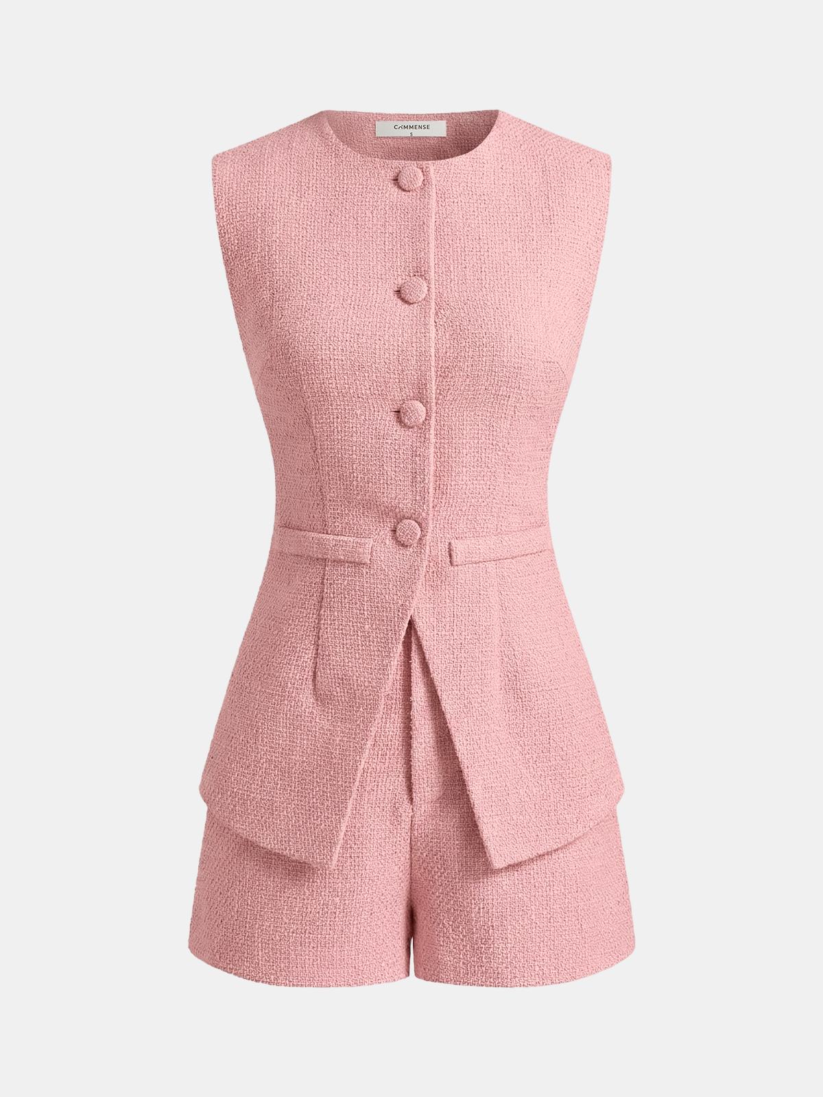 Tweed Sleeveless Vest & Shorts Set Casual Chic Outfit for Women