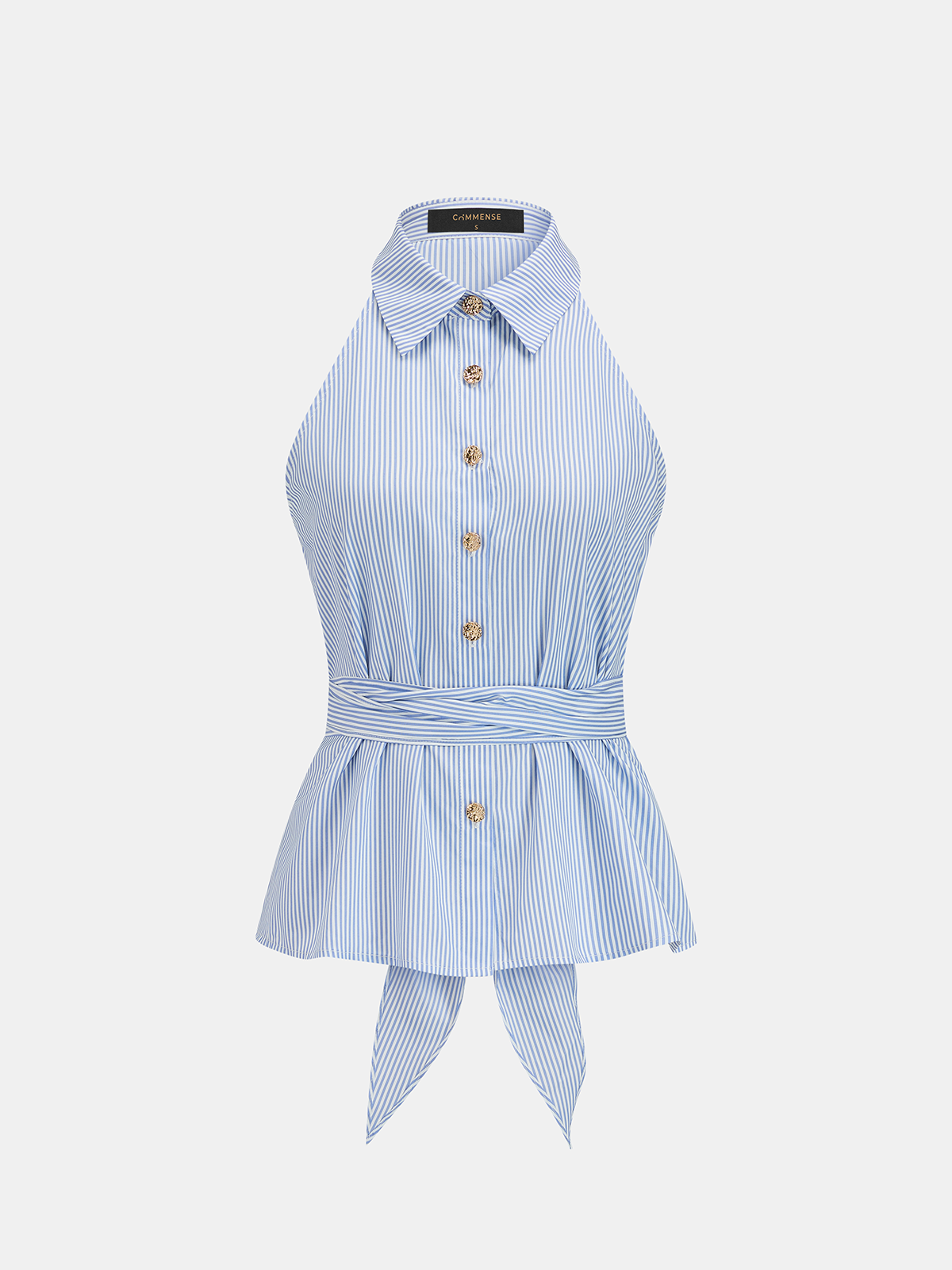 Back Bow Striped Halter Neck Blouse Women's Summer Casual Top