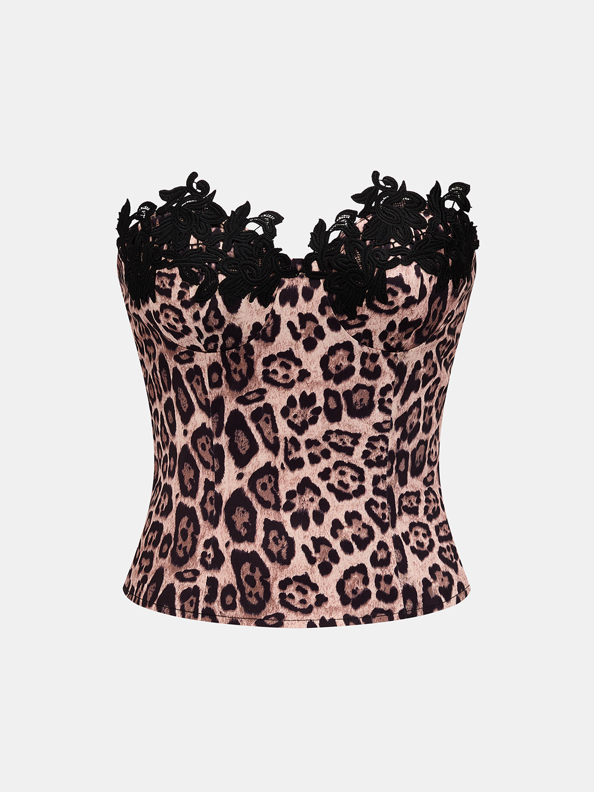 Leopard Print Lace Trim Strapless Corset Top Sexy Women's Fashion Boutique
