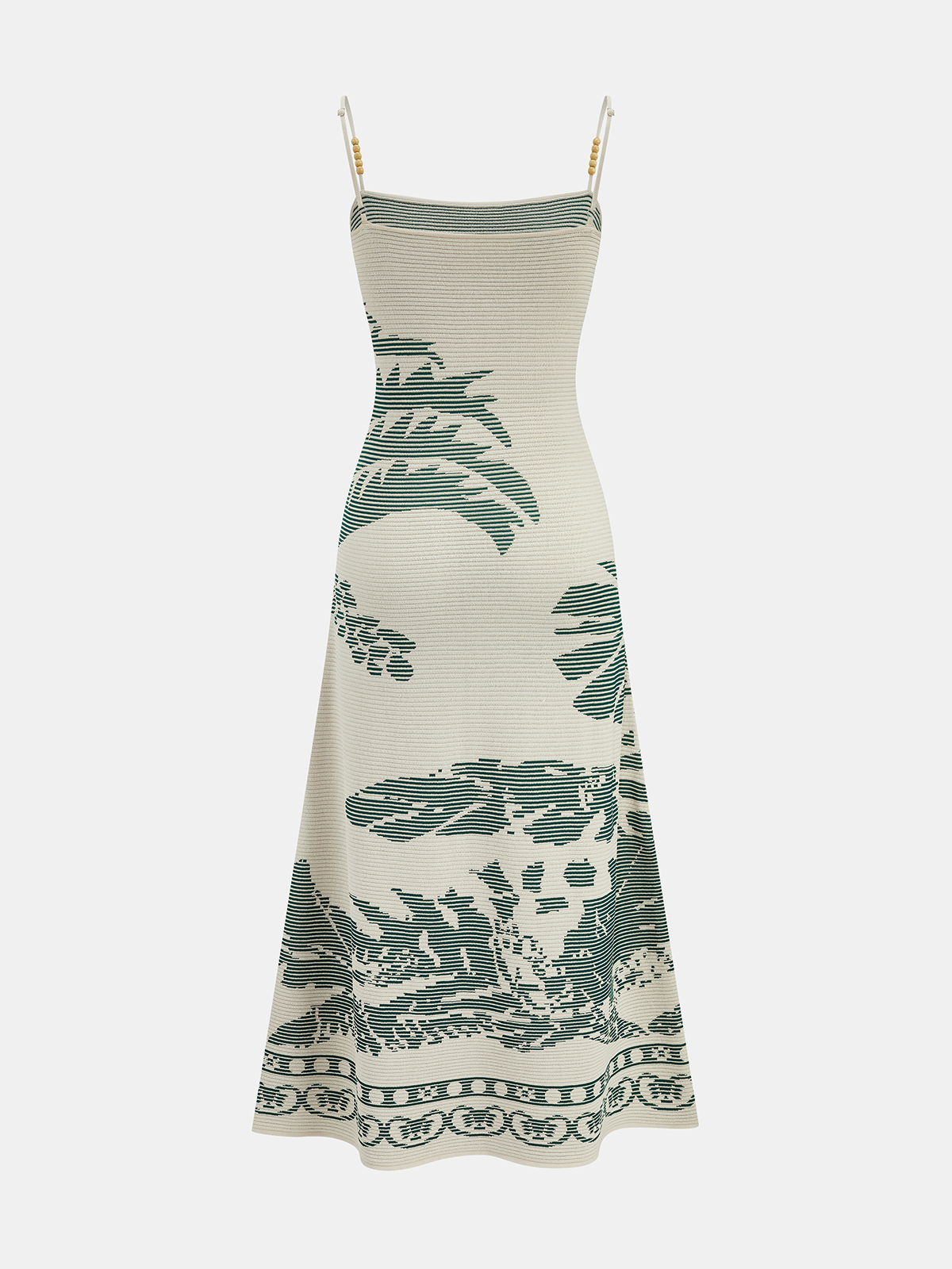 Bead Strap Palm Jacquard Knit Midi Dress Elegant Summer Wear
