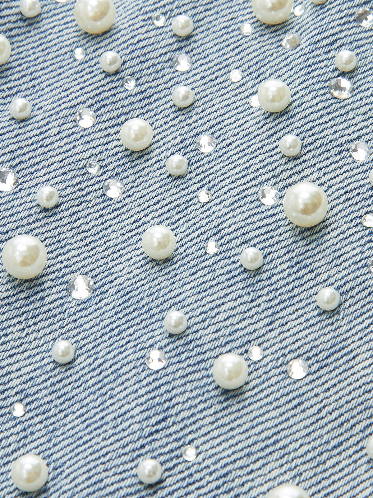 Pearl Rhinestone Embellished Curved Leg Jeans for Women High-Waisted Casual