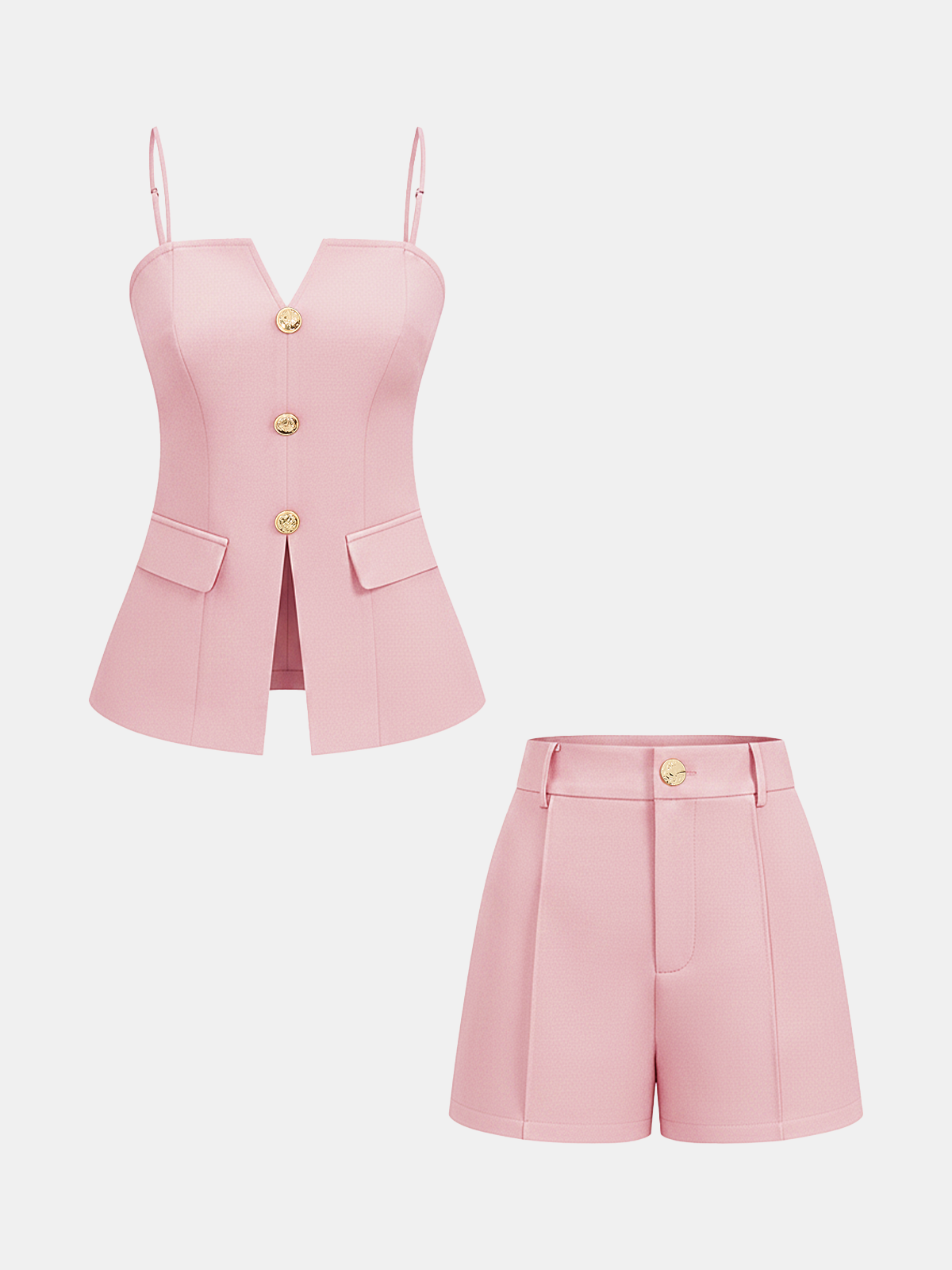 Metal Button Cami Top & Patterned Shorts Set for Women