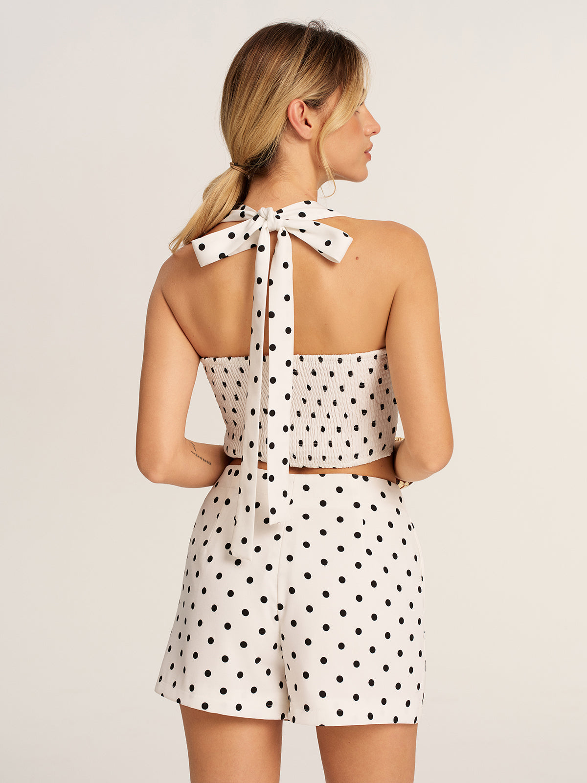 Polka Dot Crop Cami Top & Shorts Set, Comfortable Summer Loungewear