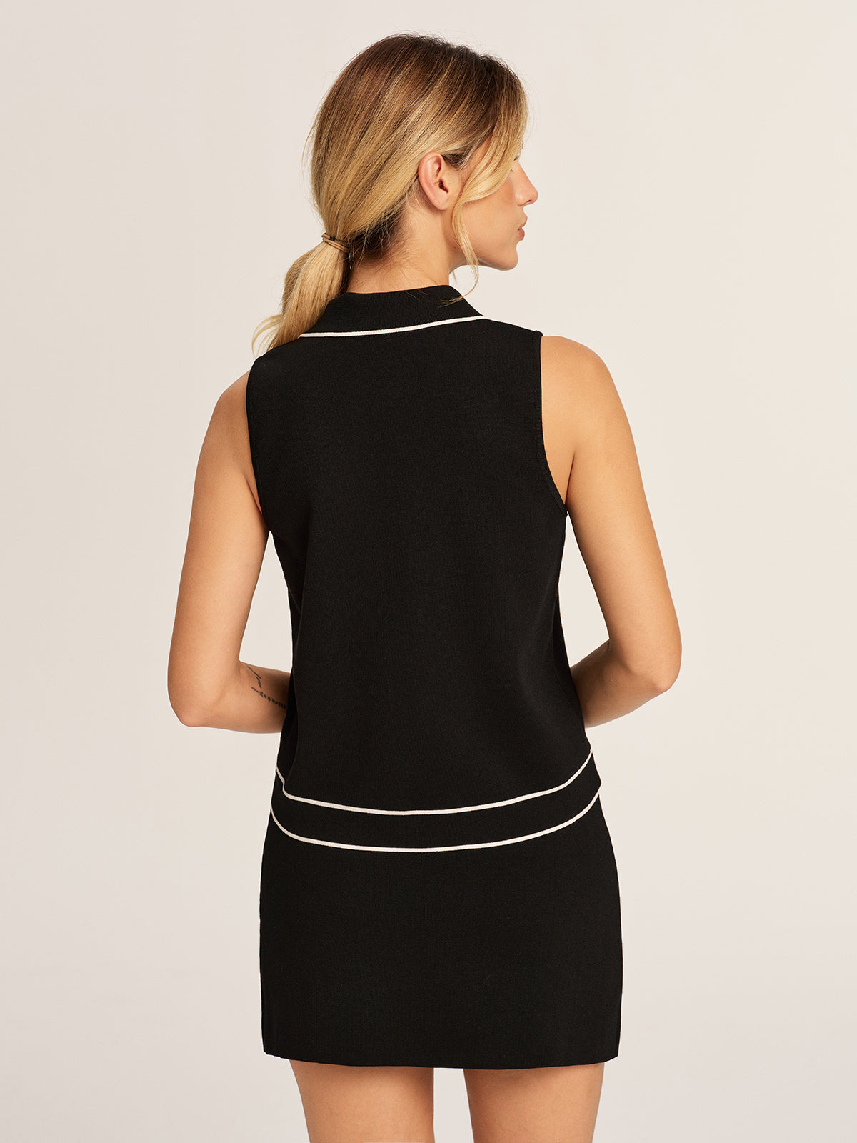 Sleeveless Collared Knit Top & Mini Skirt Set for Women, Perfect Summer Outfit