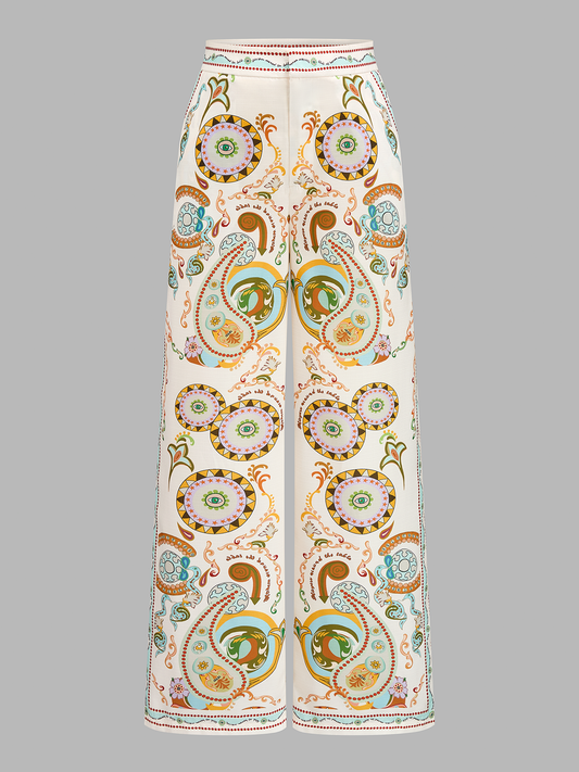 Bohemian Paisley Print Wide Leg Pants Comfortable High Waist Design