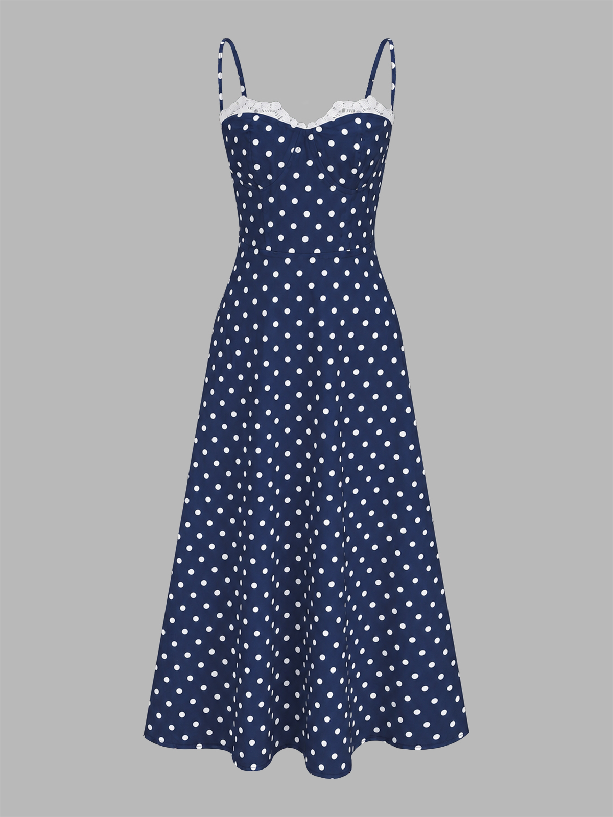 Polka Dot Lace Trim Cami Maxi Dress with Adjustable Straps