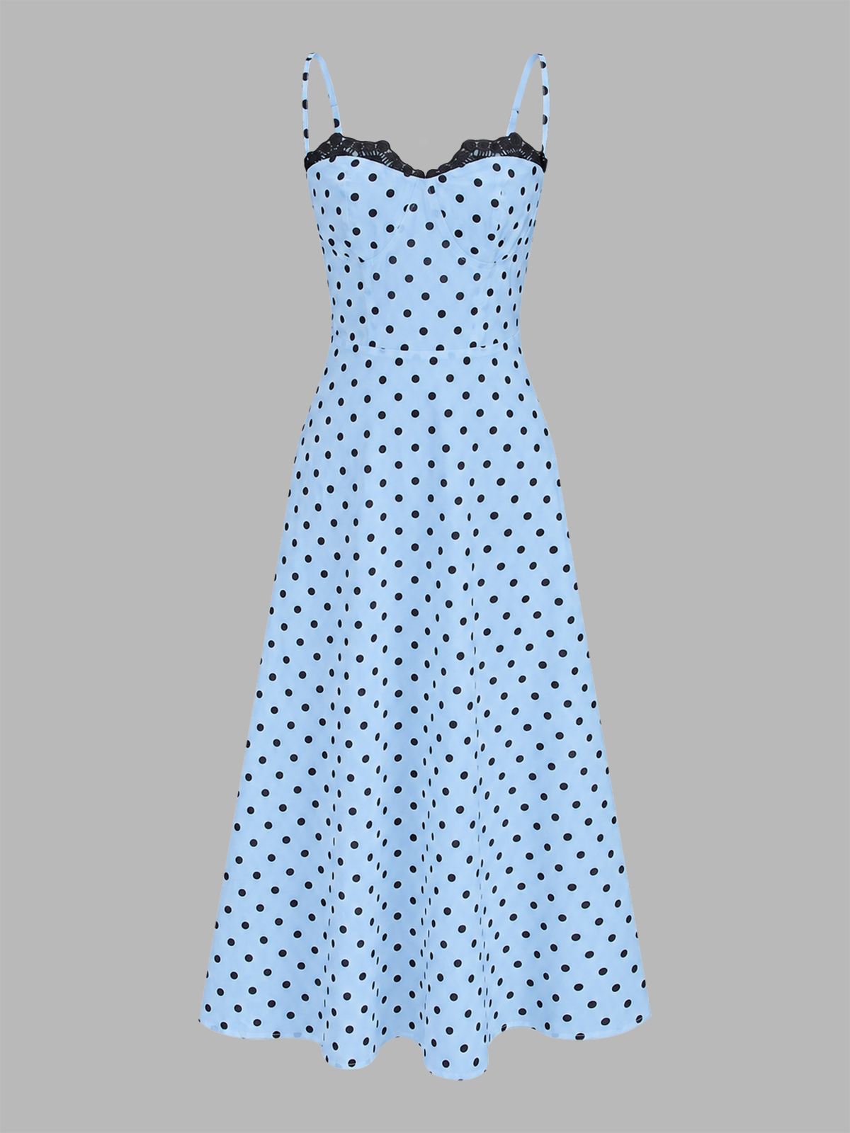 Polka Dot Lace Trim Cami Maxi Dress with Adjustable Straps