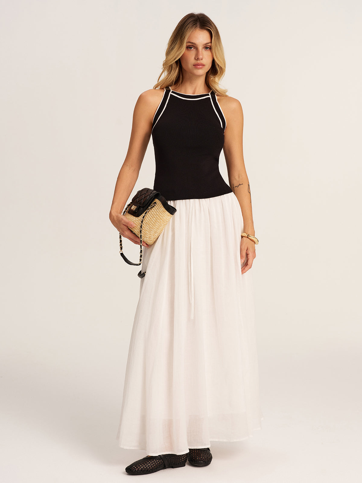 Contrast Trim Knit Tank Top Casual Summer Wear