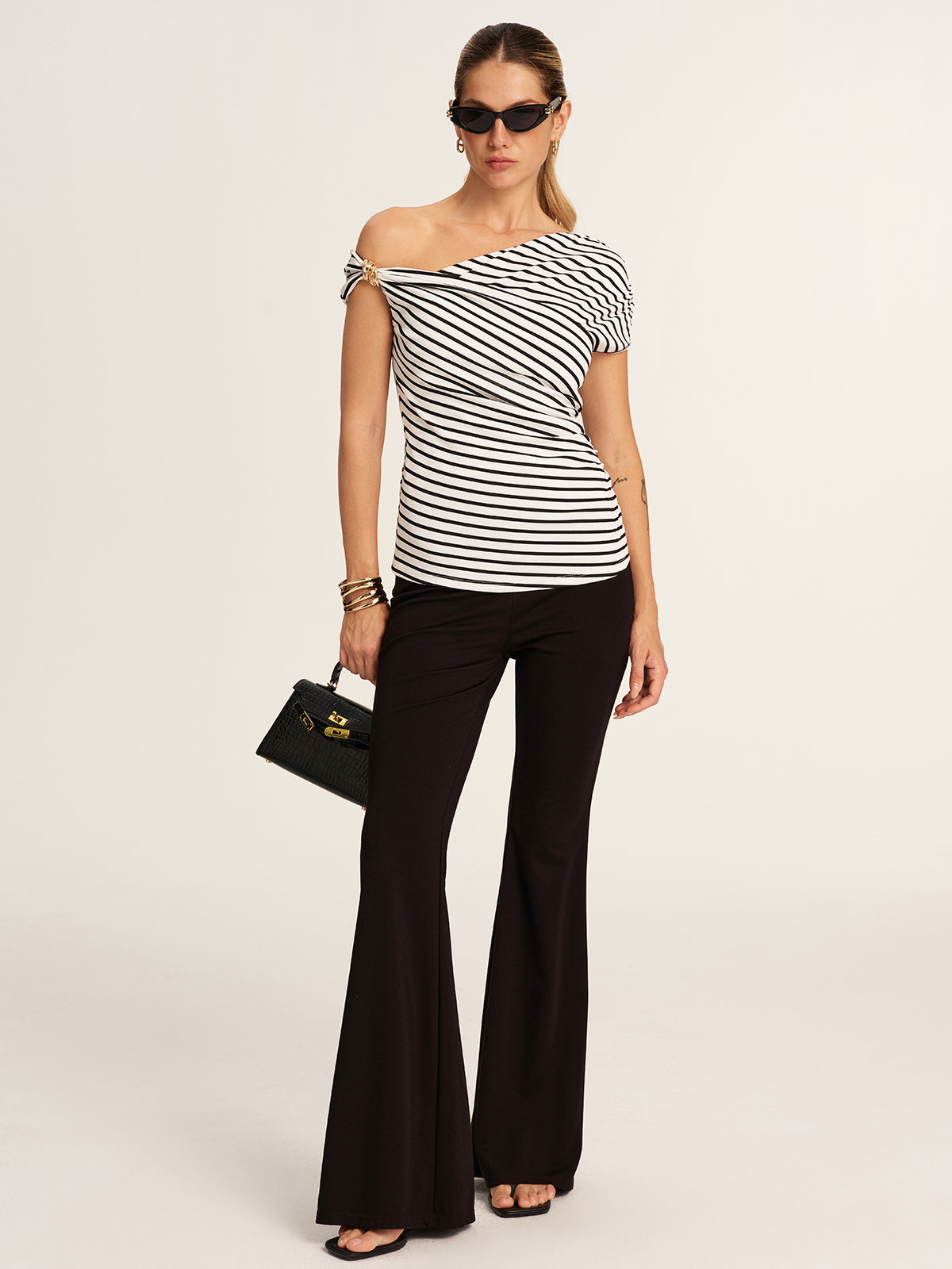 Striped Asymmetrical Off-Shoulder Top for Women Casual Summer Style