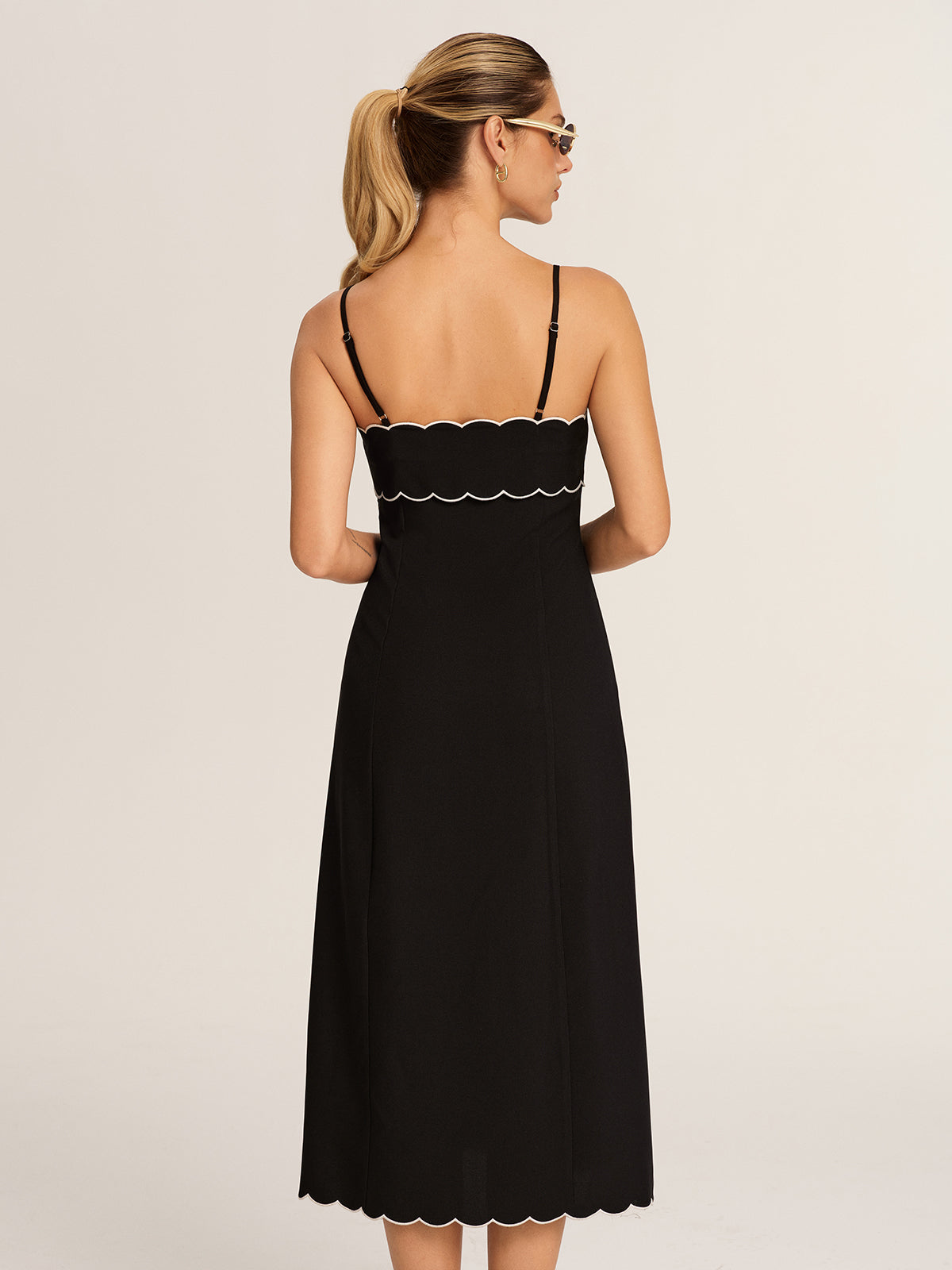 Scalloped Trim Midi Slip Dress for Evening Wear