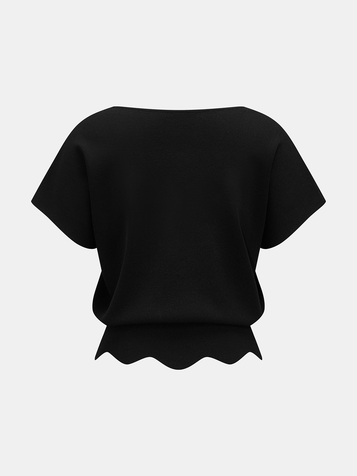 V-Neck Scalloped Hem Knit Top Women's Casual Pullover Sweater