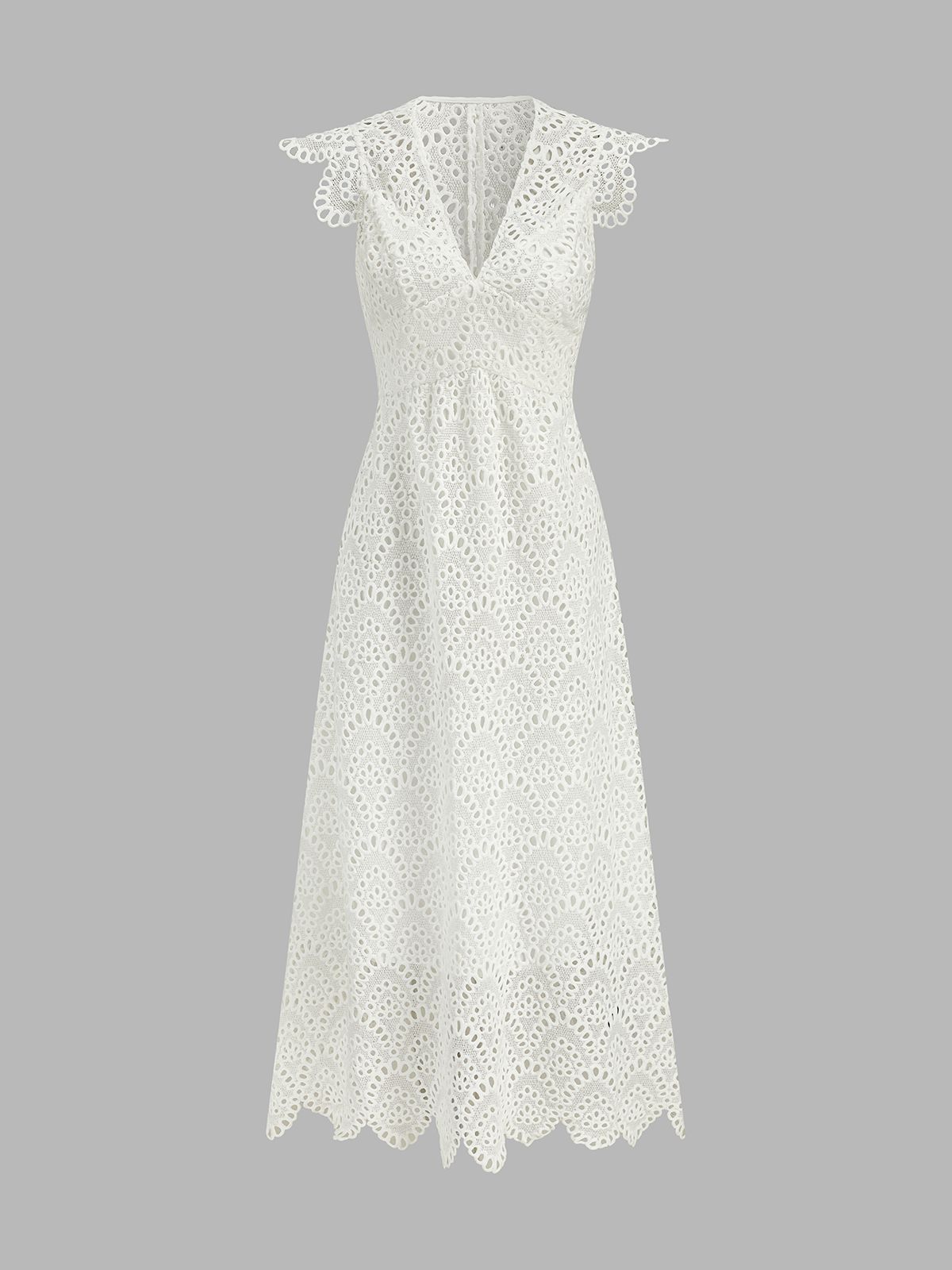 Semi-Sheer Crochet Lace Midi Dress with Floral Detailing