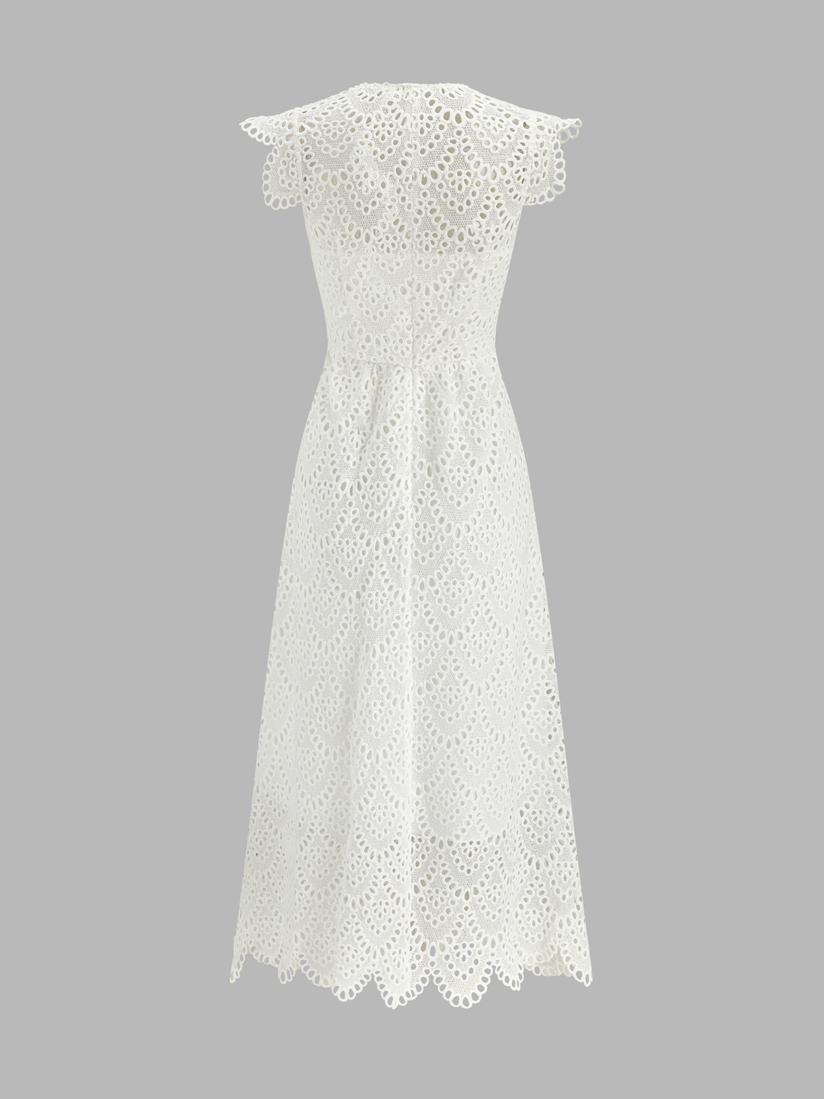 Semi-Sheer Crochet Lace Midi Dress with Floral Detailing