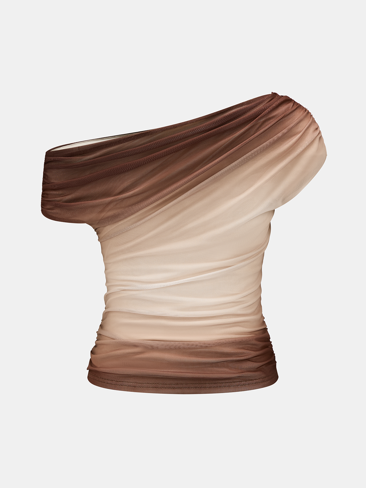 Gradient Mesh Off-Shoulder Ruched Top for Women Elegant Fit