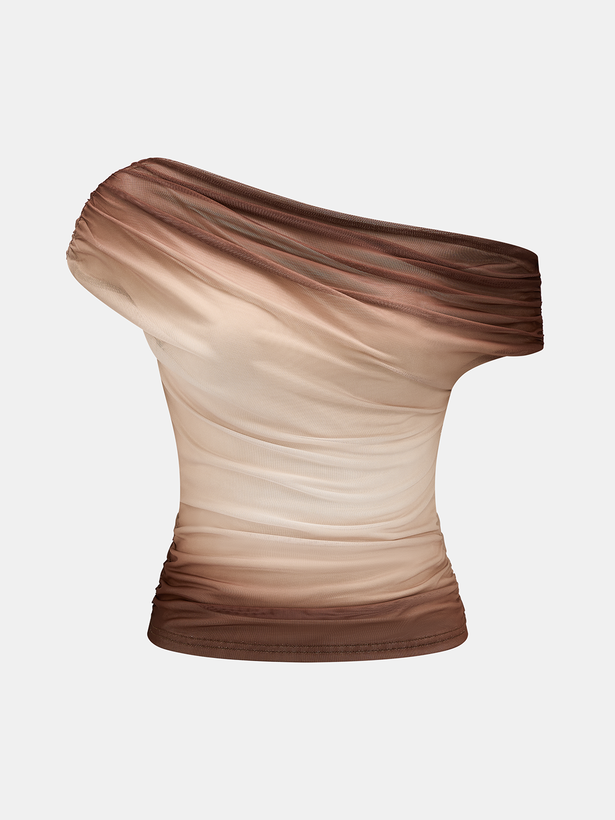 Gradient Mesh Off-Shoulder Ruched Top for Women Elegant Fit
