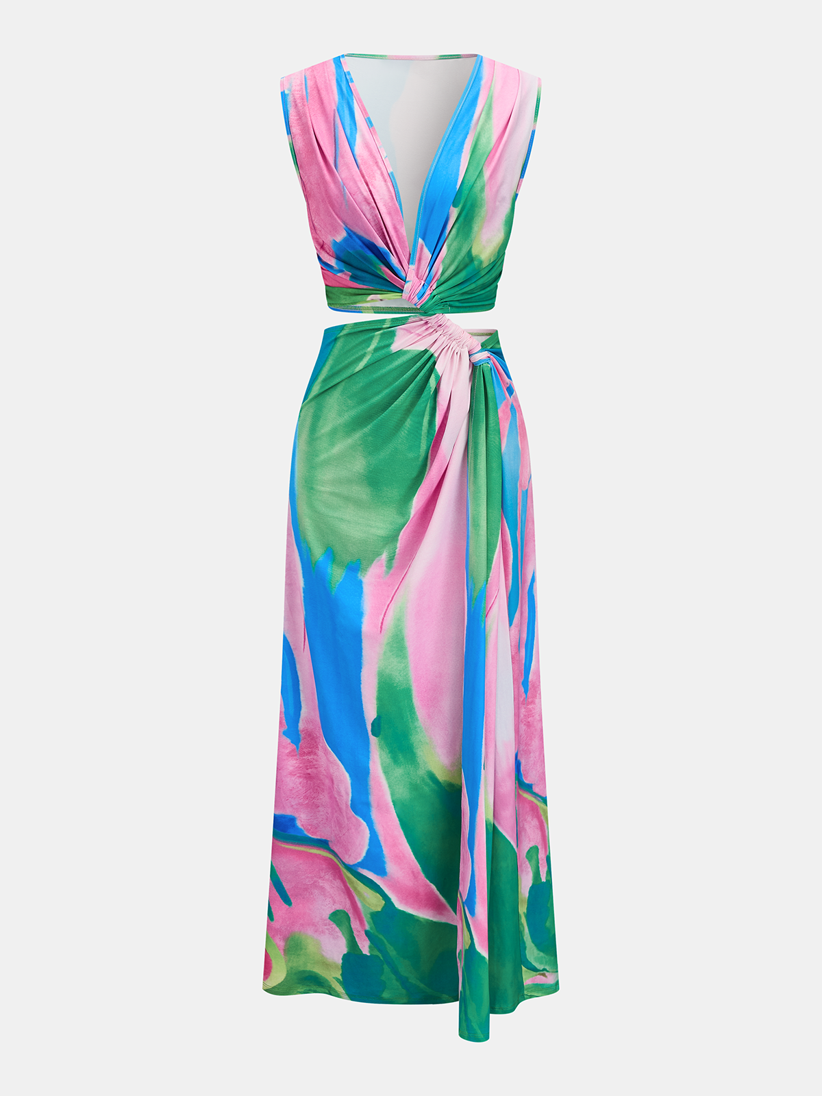 Twist Cutout Sleeveless Tie Dye Maxi Dress for Women Summer Casual