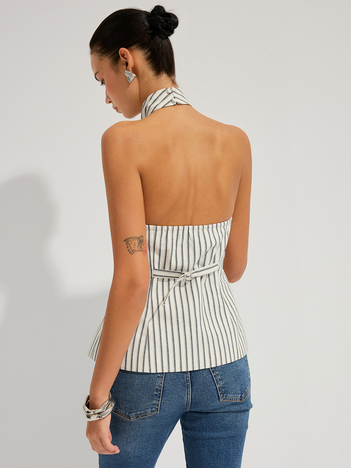 Striped Cotton Buttoned Halter Vest for Summer Casual Wear