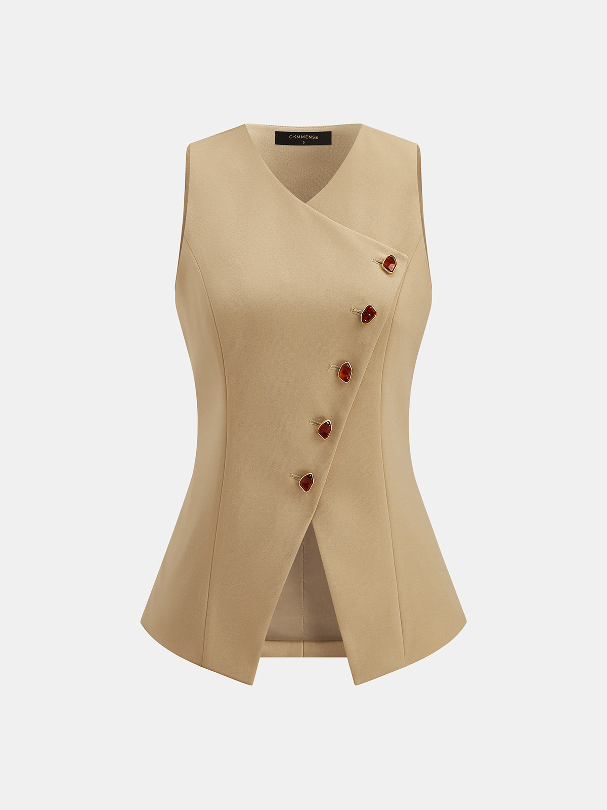 Slim Fit Amber Button Asymmetrical Vest for Women Contemporary Style