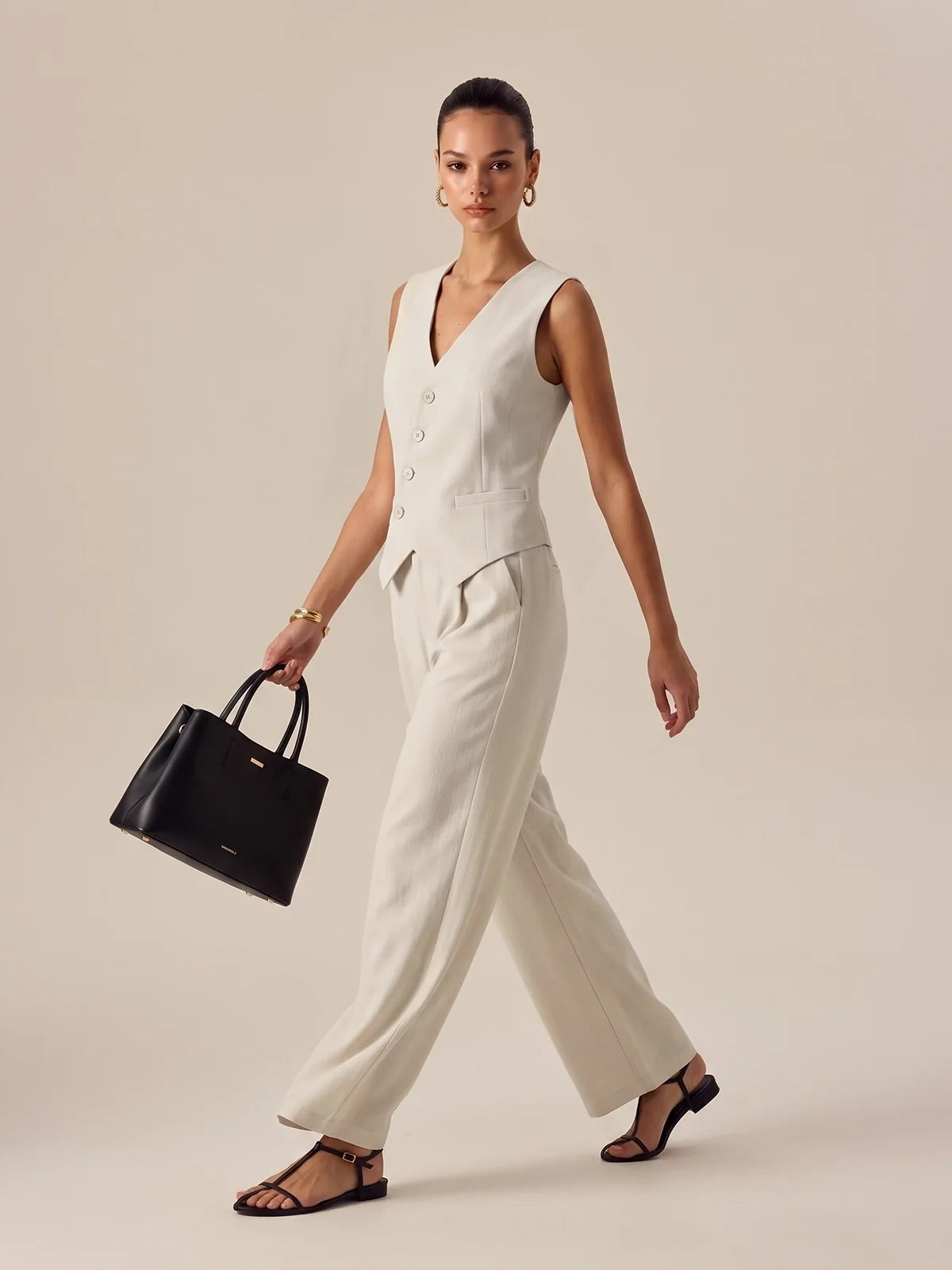 Sleeveless Asymmetrical Vest & Pants Set, Women's Casual Two-Piece Outfit