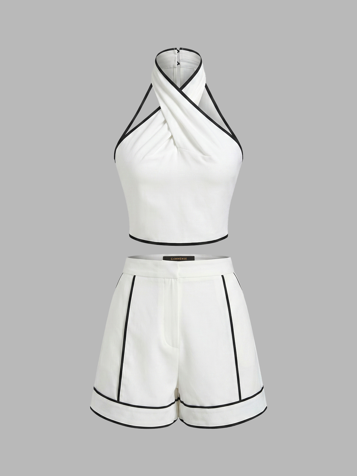 Contrast Trim Cotton Linen Top & Shorts Set for Comfortable Summer Wear