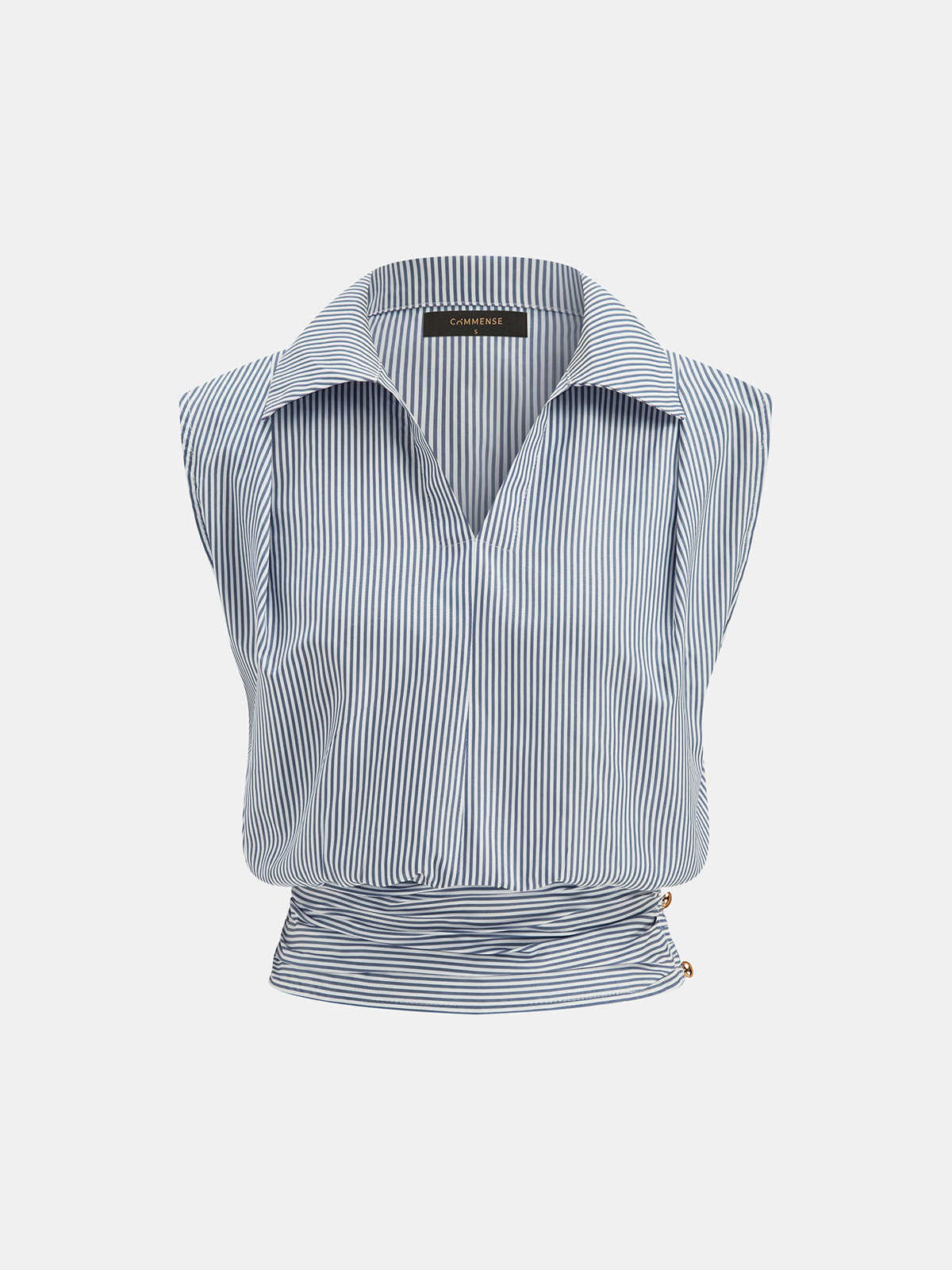 Striped Collared Sleeveless Cinched Blouse for Women Summer Casual