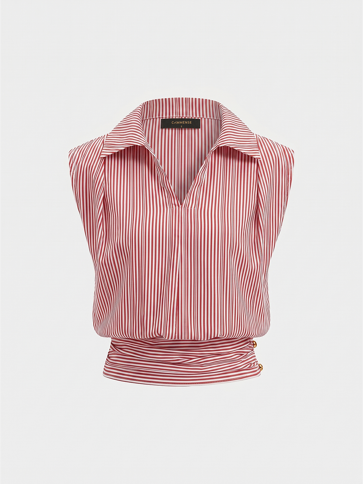 Striped Collared Sleeveless Cinched Blouse for Women Summer Casual