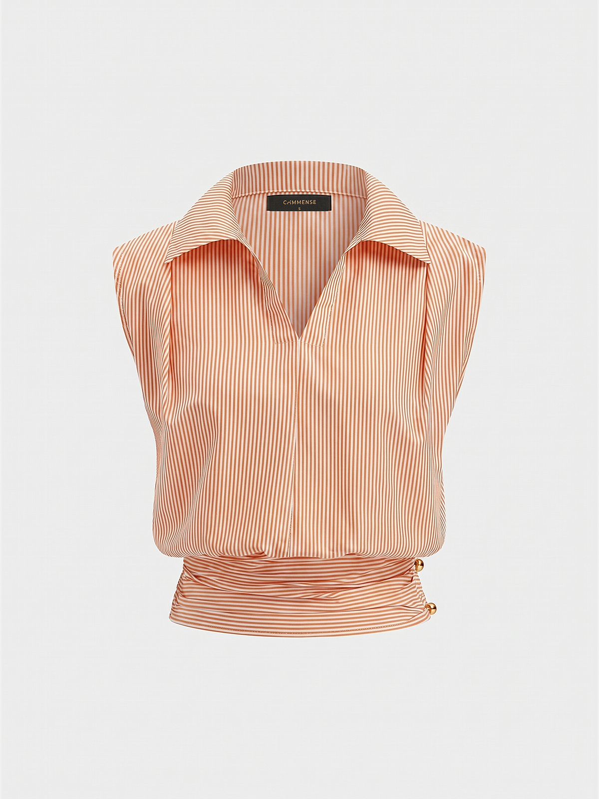 Striped Collared Sleeveless Cinched Blouse for Women Summer Casual