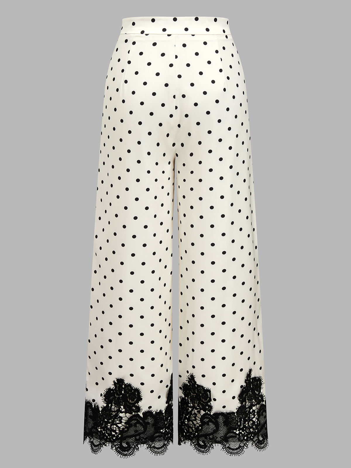 Lace Hem Polka Dot Wide Leg Pants with Comfortable Fit