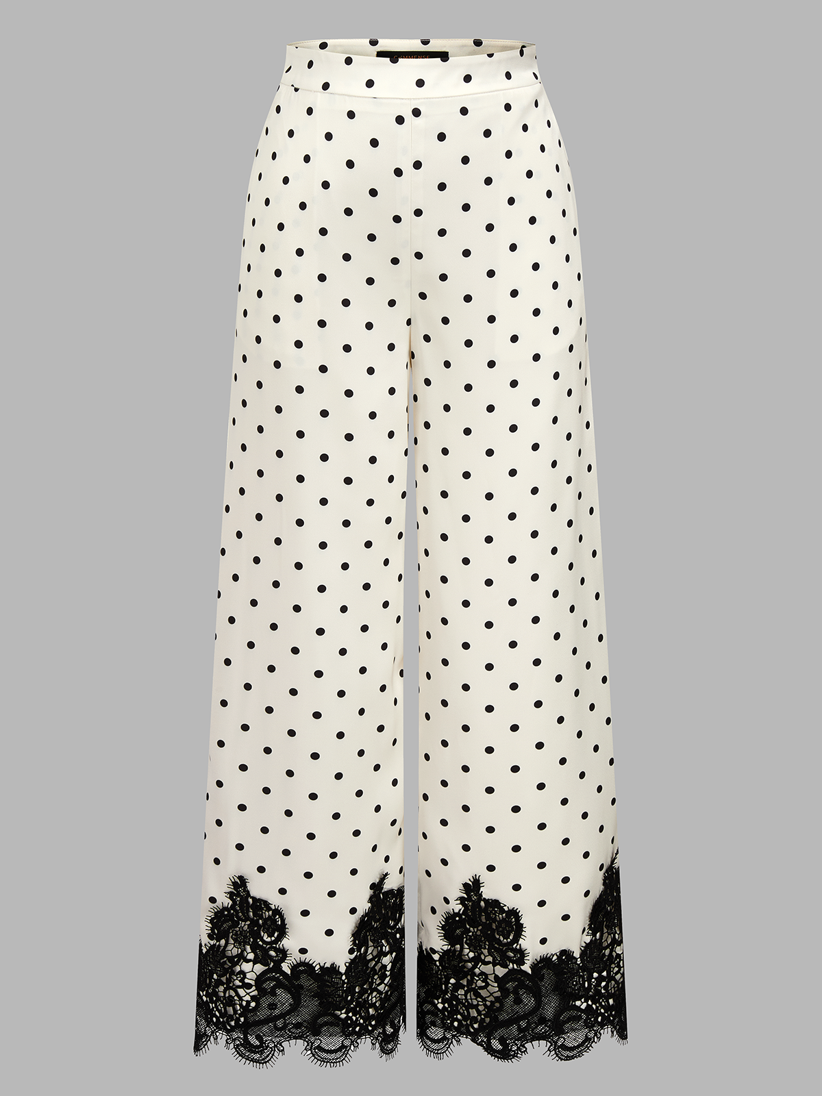 Lace Hem Polka Dot Wide Leg Pants with Comfortable Fit