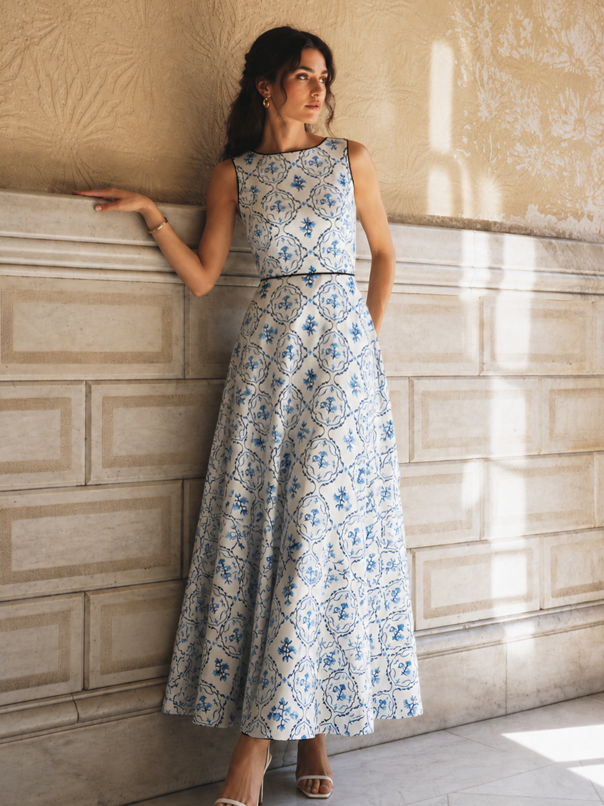 Floral Print Sleeveless A-Line Dress for Women Summer Casual