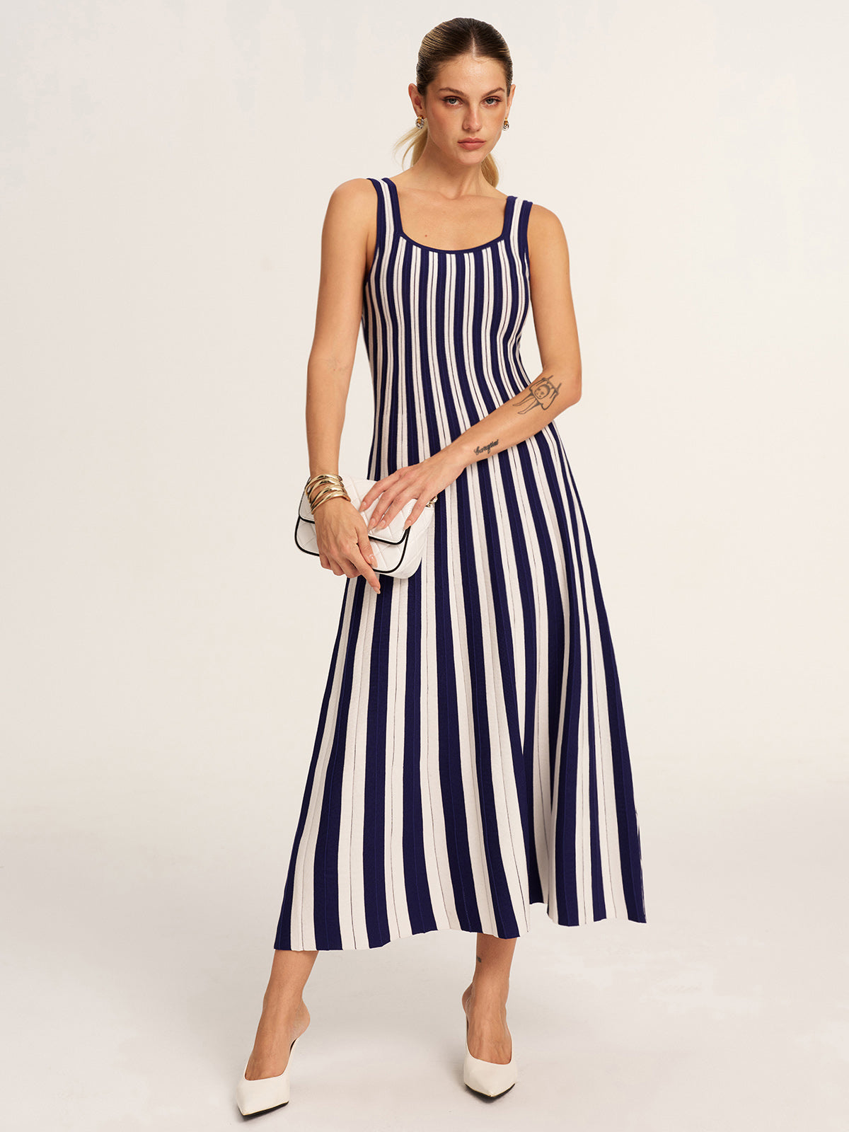 Striped Sleeveless Knit Tank Dress for Women Summer Casual