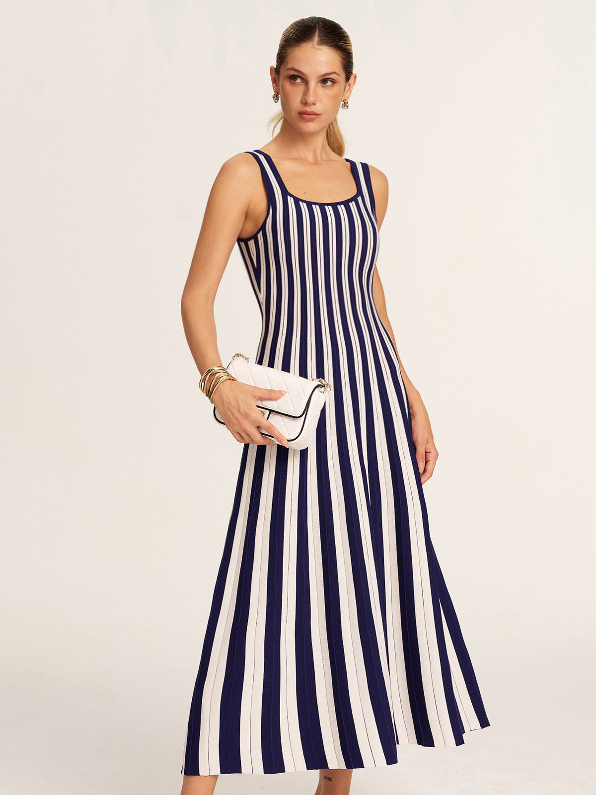 Striped Sleeveless Knit Tank Dress for Women Summer Casual