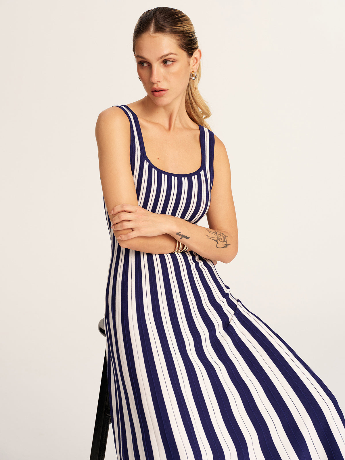 Striped Sleeveless Knit Tank Dress for Women Summer Casual