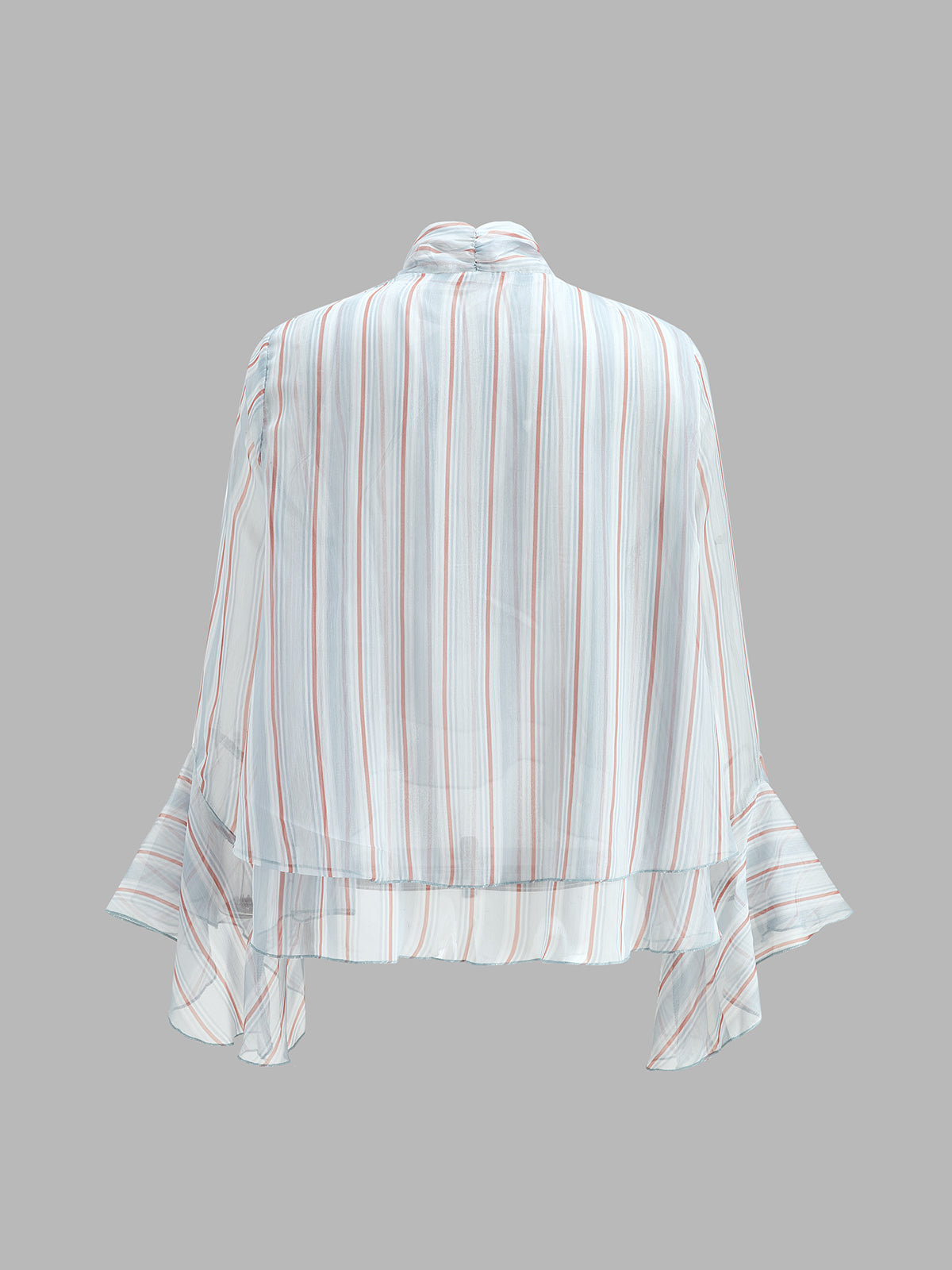 Striped Bow Neck Flounce Sleeve Blouse for Women Casual Fashion