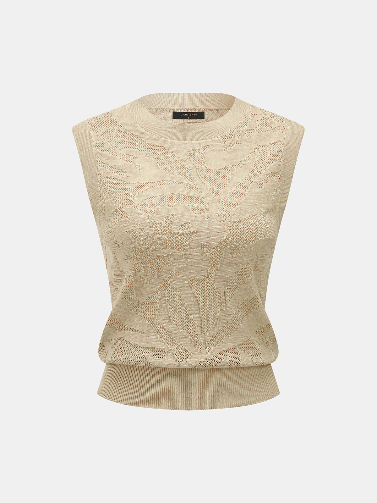 Openwork Jacquard Crew Neck Knit Vest Women's Lightweight Sleeveless Sweater